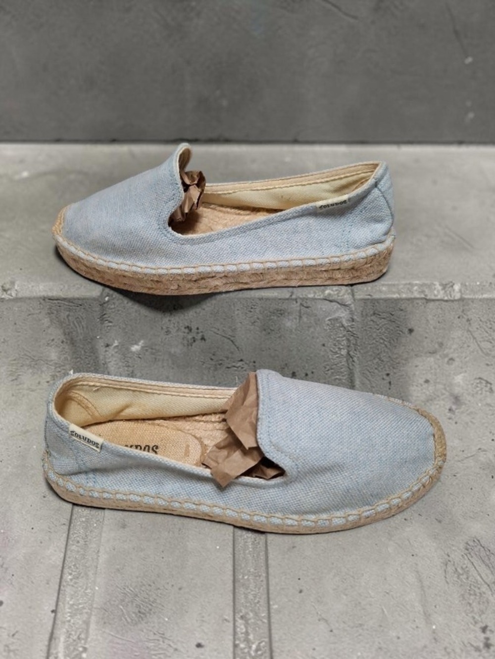 Soludos Smoking Slippers Light Blue Canvas Espadrille Slip-Ons Sz 5.5
